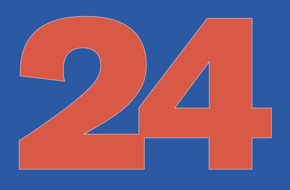 Le nombre "24" en rouge sur un fond bleu.