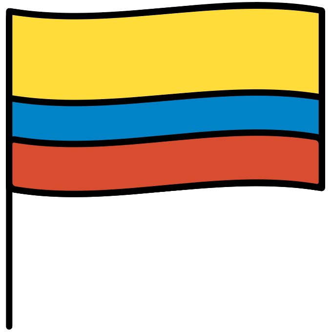 Un drapeau avec trois bandes horizontales : jaune en haut, bleue au milieu, rouge en bas.