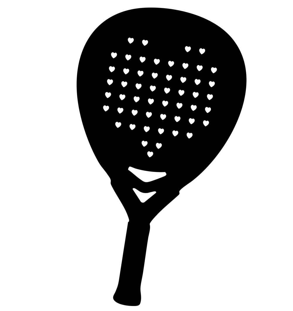 Une raquette de padel avec des trous en forme de cœur.