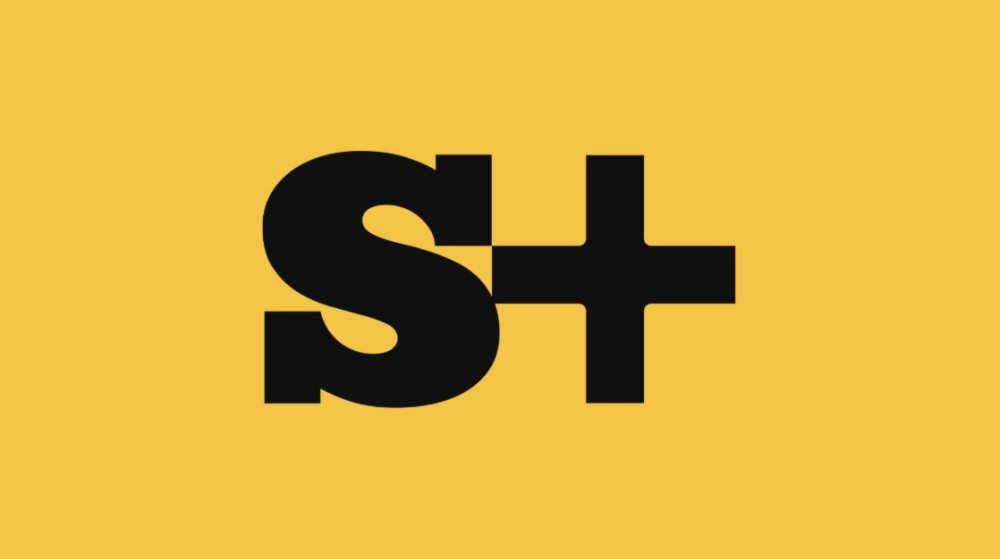 Un fond jaune avec les lettres "S+" en noir.